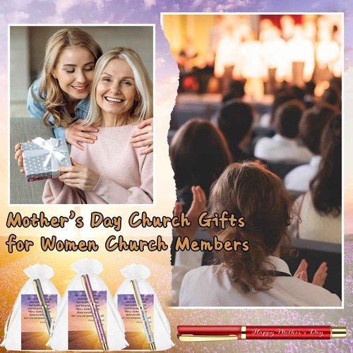 Tellingyou 100 Sets Mother's Day Church Gifts Bulk Included Happy Mother's Day Pens Inspirational Religious Cards Bible Verse Cards and Organza Bags for Women Church Members Christian Gift, 5 Colors