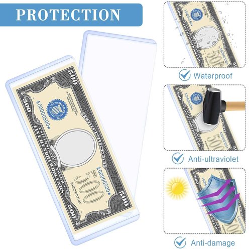 Sepamoon 100 Pieces Dollar Bill Sleeves, 6.9 x 2.95 Inch Hard Plastic Clear Currency Sleeves Waterproof Currency Holder Dollar Bills Display Protector Organizer Case Supplies for Collectors