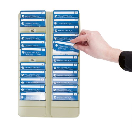 Pyramid Time Systems - Pyramid 500-24 Badge Rack, 24 Pocket Holder for Swipe Cards or Proximity Badges, Durable Plastic, Includes self-Adhesive Number Labels, Two Racks Side by Side