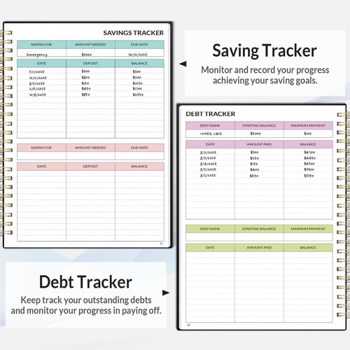 SUNEE Budget Planner - Monthly Budget Book with Expense Tracker Notebook, Undated 12 Month Bill Organizer & Finance Planner to Manage Your Money, A5(6.4" x 8.3") Account Book with Colorful Tab, Black