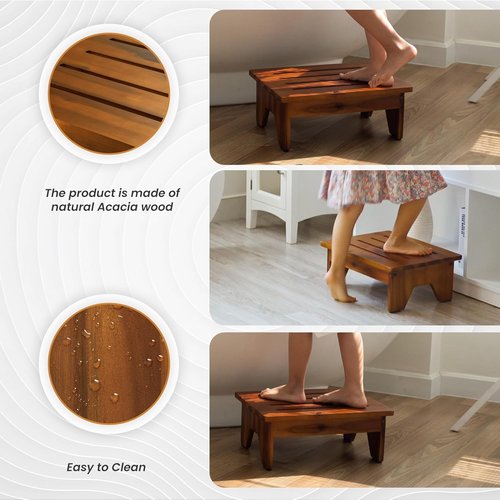 Holana 6" Acacia Wood Step Stool - Heavy Duty 300 Lbs Capacity for Adults & Kids | Ideal for Bathroom & Bedroom