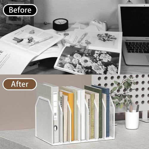 FANXIYQ Vertical File Organizer for Desk - Metal Mesh File Holder with 7 Compartments, File Folder Rack & Document Storage Stand, File Sorter for Office/Home/School Use - 12.8" x 8.5" x 7.9"