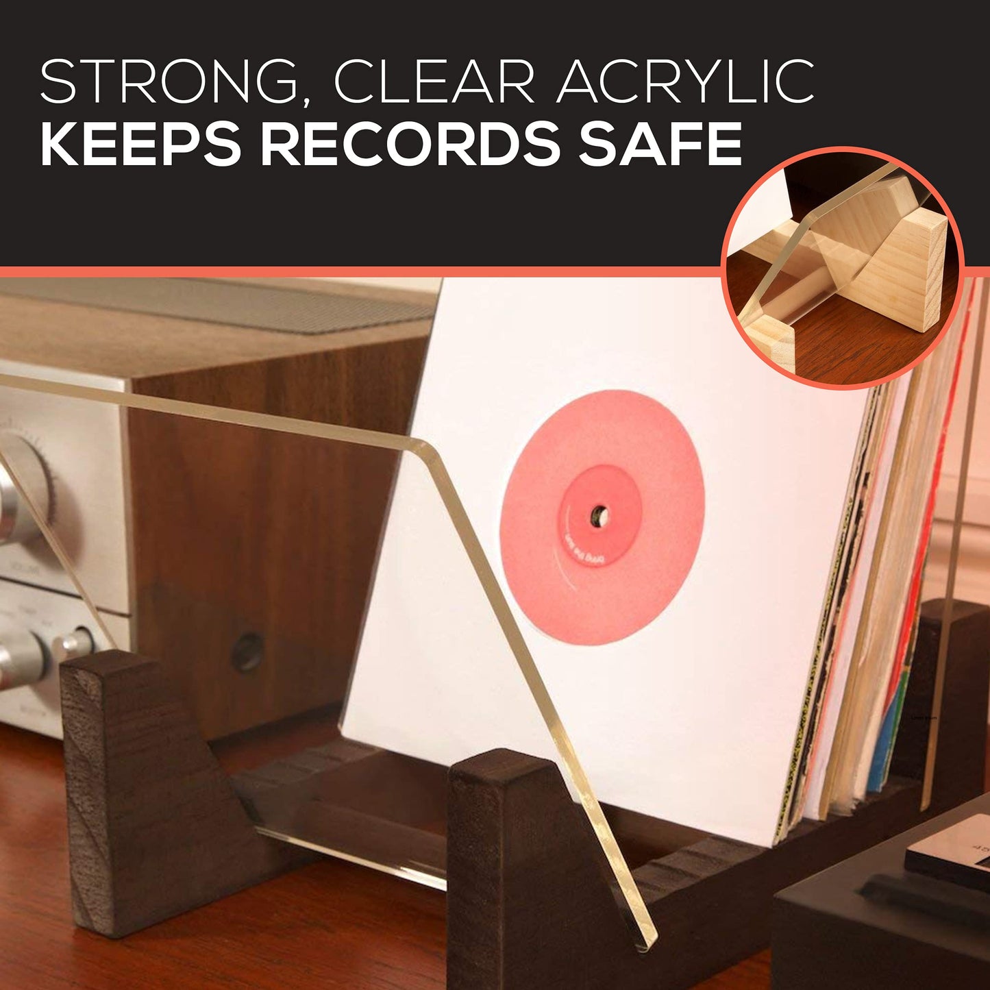 KAIU Vinyl Record Storage Holder - Stacks up to 30 Albums, 7 or 12 inch - Solid Wood Stand with Clear Acrylic Ends - Display Your Singles and LPs in This Modern Portable Rack Unit