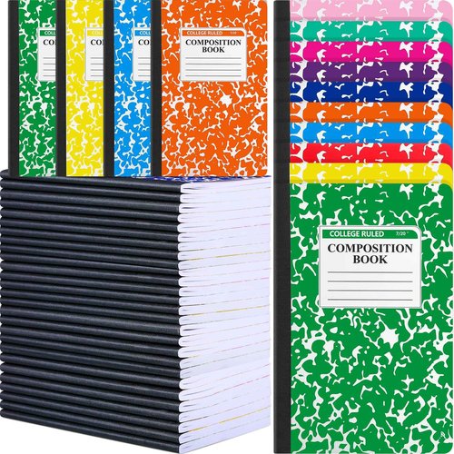 Fainne 50 Pack Composition Notebooks Bulk - 8.3" x 5.5" Colored Marble Cover Journal Books 200 Pages-100 Sheets A5 College Ruled Composition Note Books for Students Home School Office