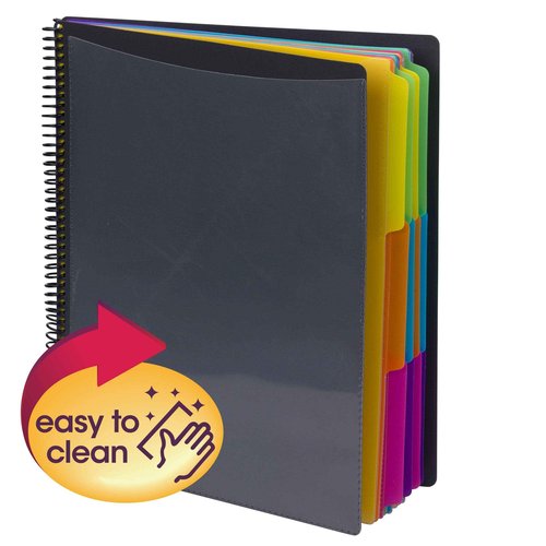 Smead 24 Pocket Poly Project Organizer, 1/3-Cut Tab, Letter Size, Gray with Bright Colors (89206), (Pack of 10)