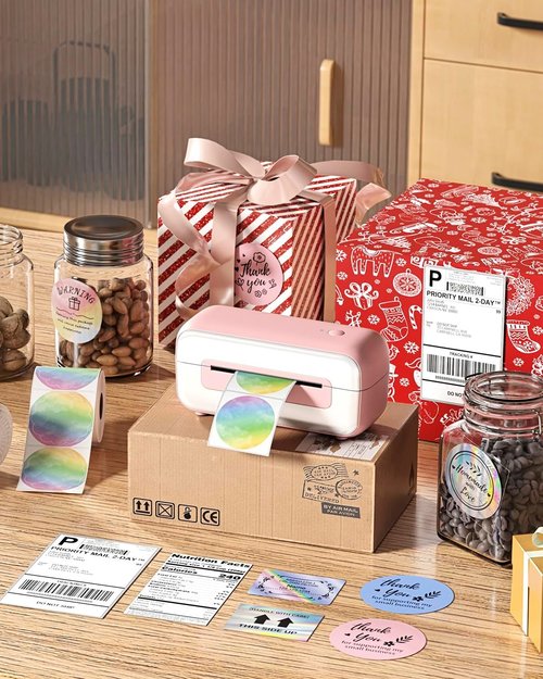 Phomemo Bluetooth Thermal Label Printer - Fast Inkless 4x6 Shipping Labels for Small Business | Compatible with iPhone, Android, Windows, Mac - Pink