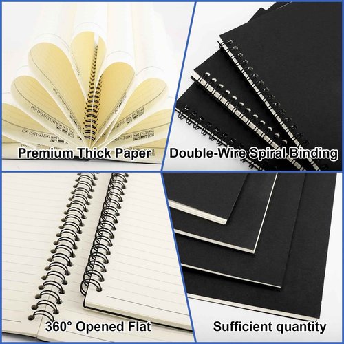 Gabotrie 36 PCS Spiral Notebook Bulk,Black Cover Lined Writing Notebooks,8.2 inch x 5.5 inch Spiral Notebooks,A5 Soft Cover Ruled Notebooks for School Office Traveler,100 Pages/50 Sheets