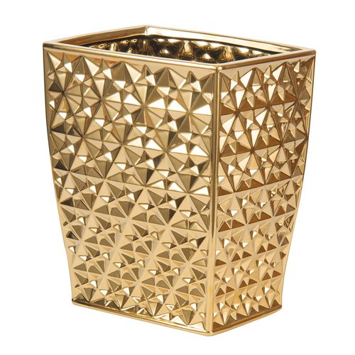 RXLVCKY Ceramic Gold Square Garbage Can Kitchen Trash Cans - Wastebasket, Garbage Container Bin for Bathroom, Bedroom, Kitchen, Home Office, and Kids Room, Holds Waste
