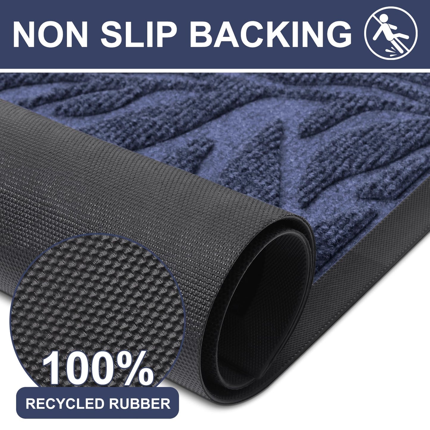 Smiry Front Door Mat Indoor Outdoor Entrance, Heavy Duty Natural Rubber, Trap Dirt and Moisture, Non-Slip Doormats, Low Profile, Easy Clean Patio Porch Entryway Mat, 35x23, Navy