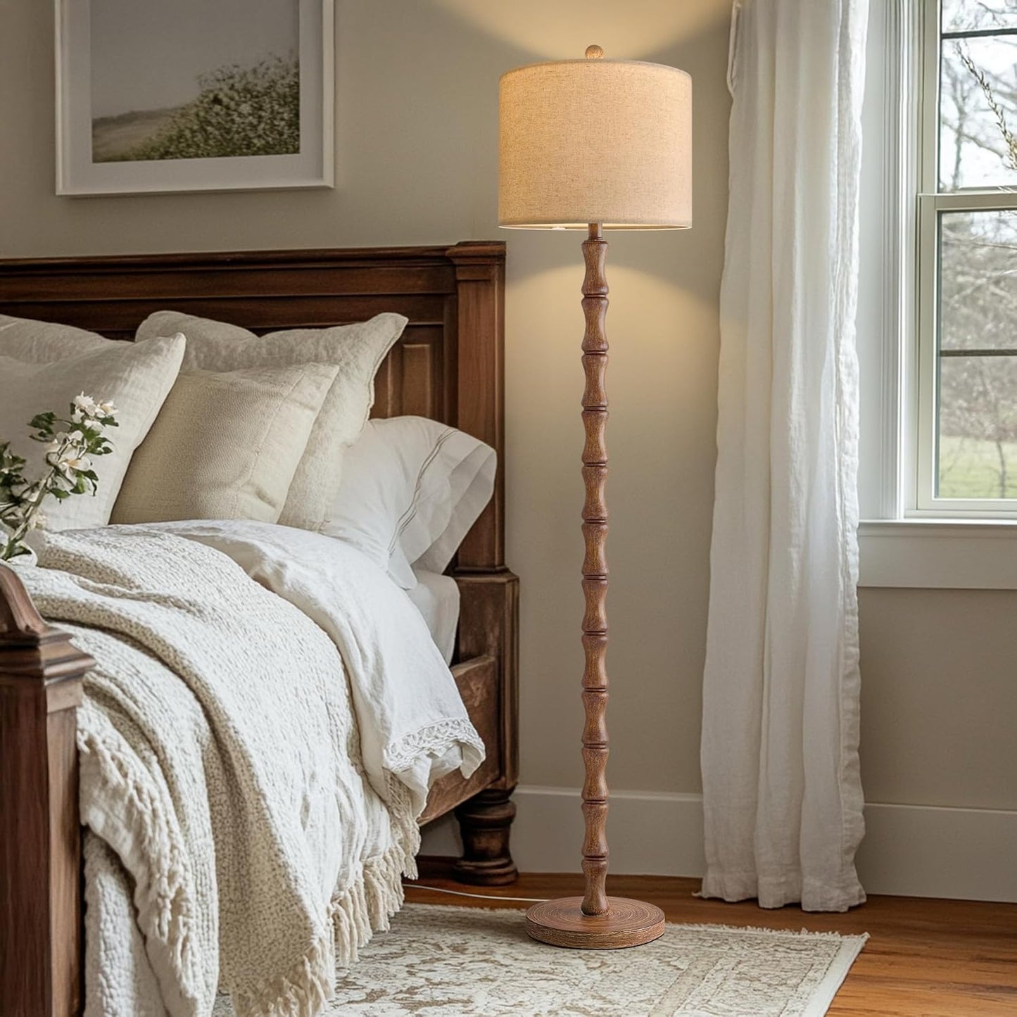 BOBOMOMO Rustic 62" Floor Lamp - Retro Farmhouse Design with Rotary Switch for Living Room & Bedroom