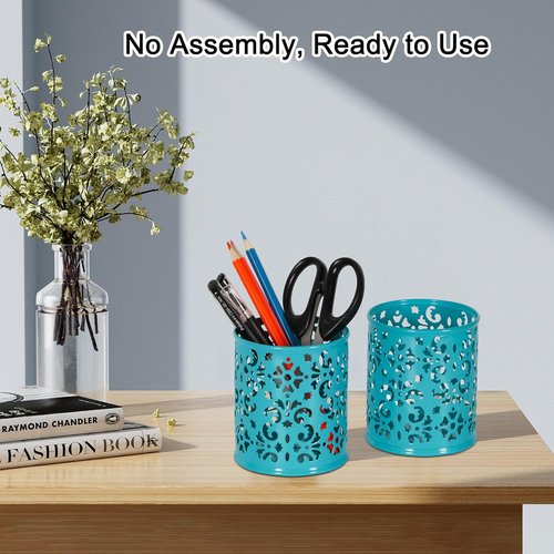 EasyPAG Pencil Holder - 2 Pack Metal Pen Organizer | Mesh Desk Cup for Home, Office, School - Blue