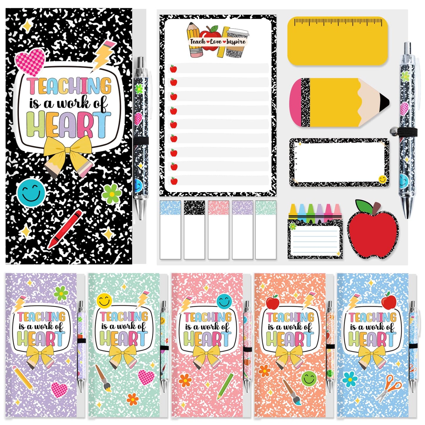 6 Pack Teacher Sticky Notes Set Teacher Appreciation Gifts Teaching is A Work of Heart Blackboard Self-Stick Note Pads Thank You Teacher Gifts Writing Memo Pads for Teacher Appreciation Week End of Year