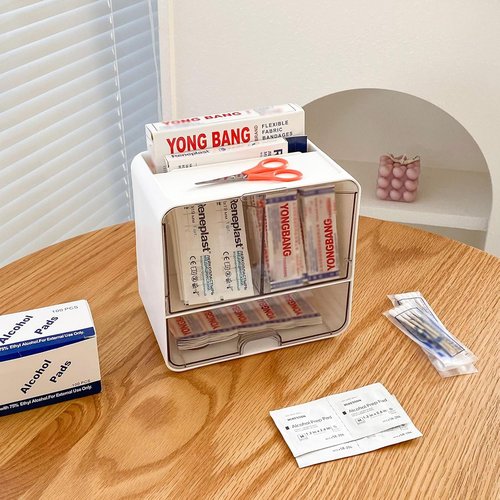 Regine Switzerland Bandages Storage Organizer - Wall-Mounted Plastic Medical Supplies Container | White Box for Cotton Swabs & Elastic Bandage Wrap