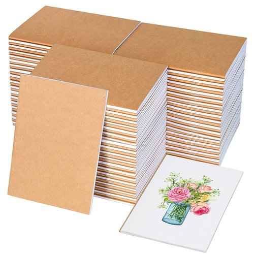 100 Pack Kraft Notebooks Unlined Mini Kraft Paper Notebook 52 Pages A6 Blank Mini Notebooks Bulk, Student Paper Journals Composition Notebooks for Kids Classroom Teacher Supplies, 4.1 x 5.7 Inch