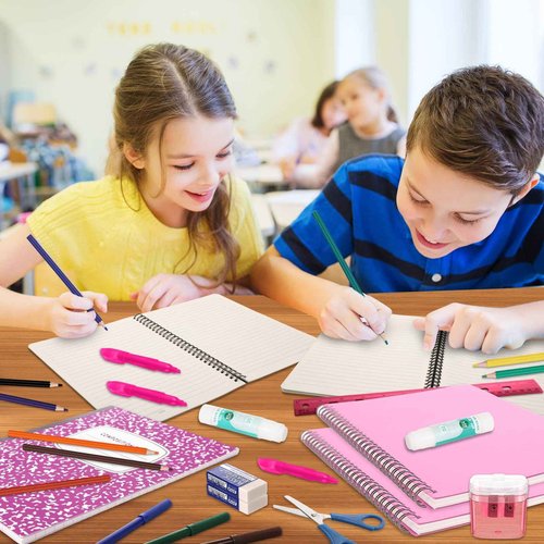 Gilprop 6 Sets Back to School Supplies 72 Pcs Per Set Elementary Middle High School Supplies Bundle Kit Stationery Gift for Kindergarten K-8 Kid Student Girl Boy Classroom(Pink)