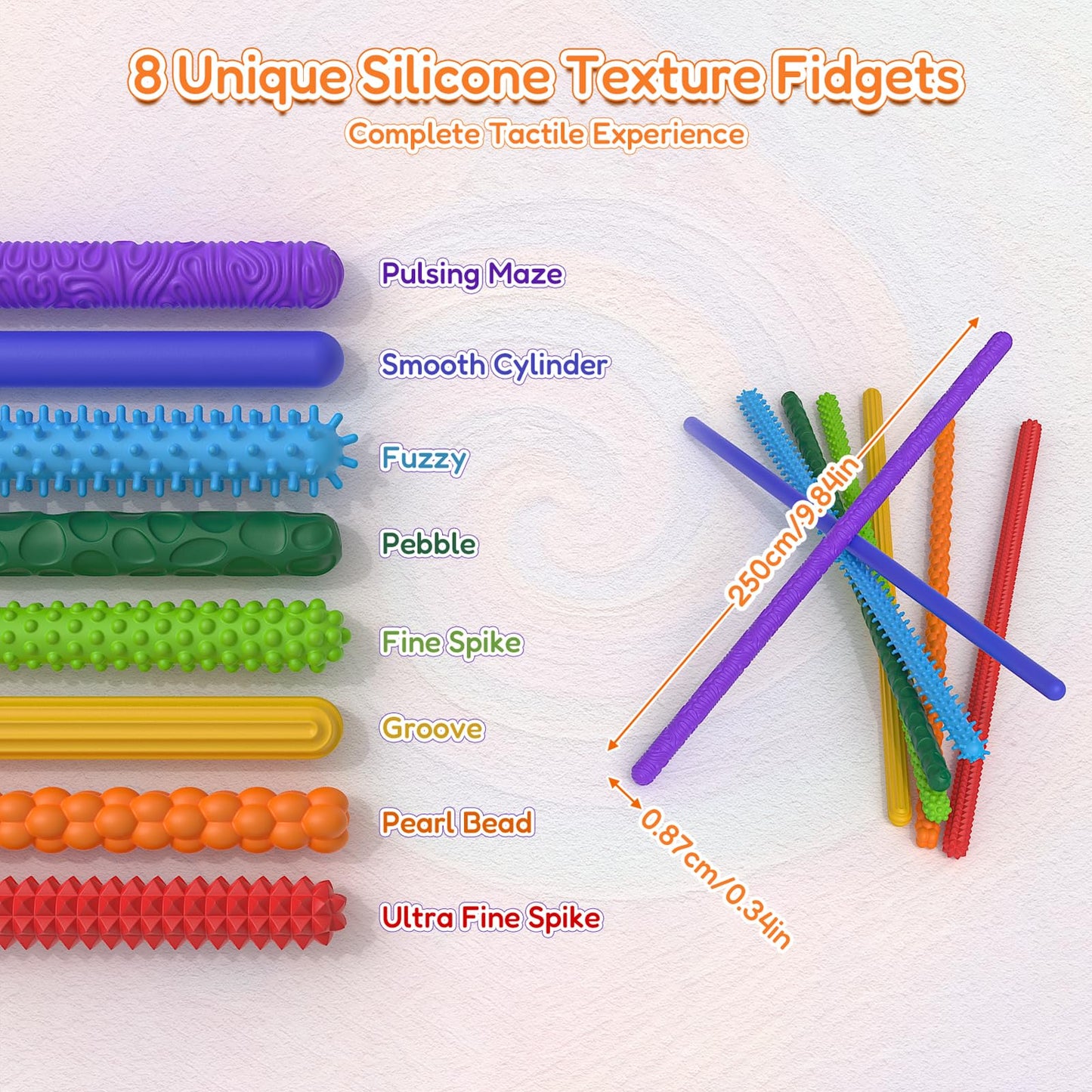 Little Ouchies Pain Fidget,8Pcs Textured Silicone Sensory Sticks Fidget Toys for Kids Adults, Flexible Fidget Sticks for Anxiety, ADHD & Autism to Help Focus, Christmas Stocking Stuffers for kids Boys