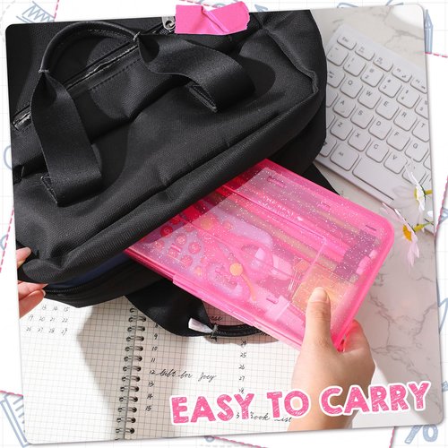 Cholemy 6 Pcs Plastic Pencil Box Large Capacity Glitter Clear Pen Box Hard Pencil Case with Snap Tight Lid Translucent Storage Organizer for Storing Office School Supplies(Red, Blue and Yellow)