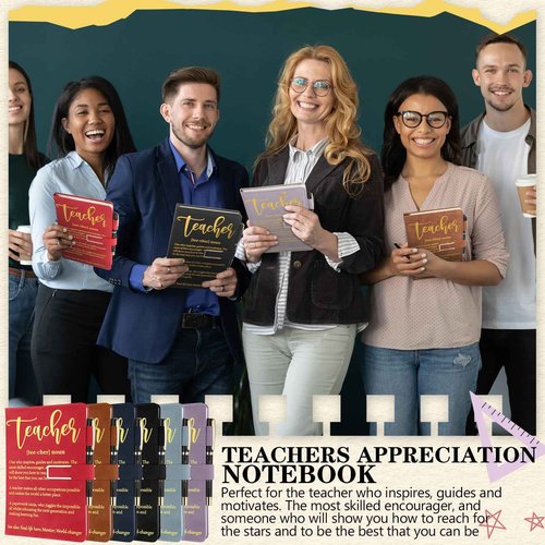 Chuangdi 6 Sets Teacher Appreciation Gifts Bulk Teacher Graduation Notebook Hardcover A5 Leather Journal with Metal Buckle Ballpoint Pen Thank You Inspiration Gift for Sunday School Employee Coworker