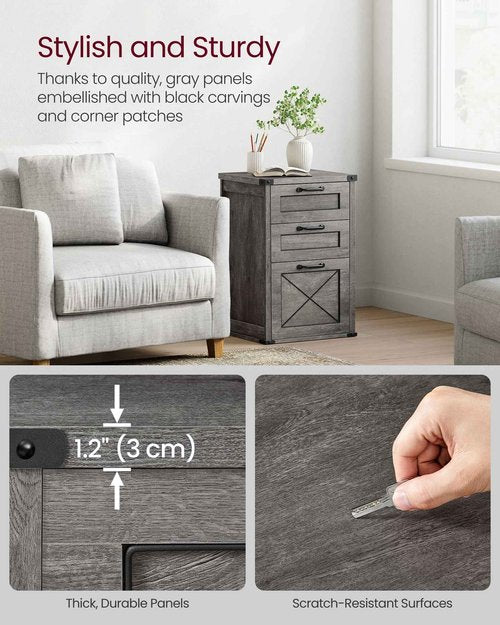 VASAGLE File Cabinet, Filing Cabinet with 3 Drawers, Printer Stand, Fit A4, Letter Size, Hanging File Folders, Modern Farmhouse Style, for Home Office, Misty Gray UOFC054G01