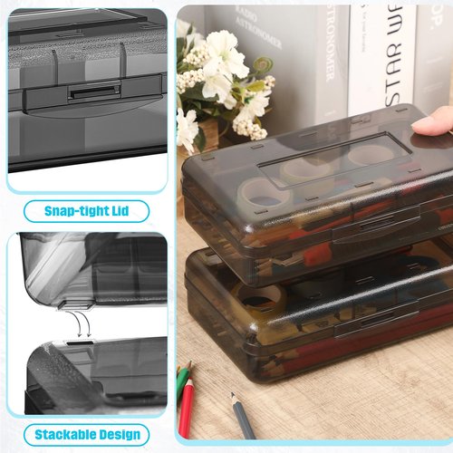 Blulu 6 Pack Large Plastic Pencil Case Clear Pencil Boxes Bulk Hard Crayon Box Storage with Lid Snap 8.1 x 4.7 x 2.2 Inch Gray Closure Painting Marker Organizer Large Capacity Back to Supplies