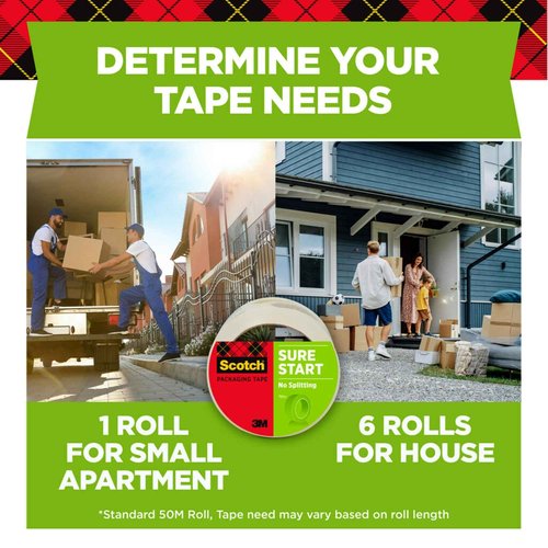 Scotch Sure Start Packing Tape, Clear, Holiday Wrapping Tape with Quiet Unwind and Easy Start, 1.88 in. x 22.2 yd., 6 Tape Rolls with Dispensers