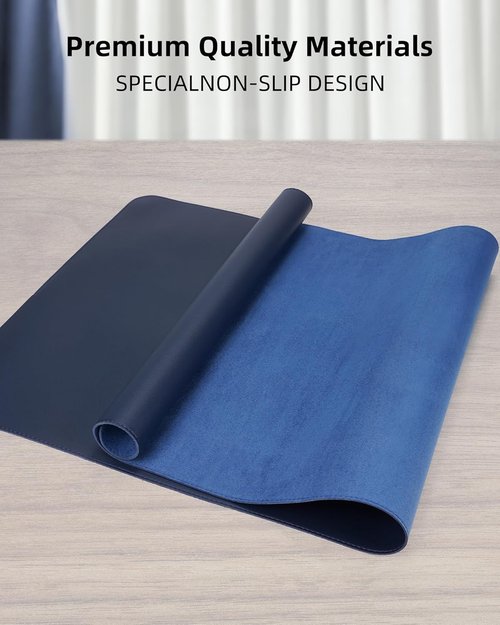 Leather Desk Pad Protector - Large Non-Slip Waterproof PU Leather Mat | 48 x 24 Inches in Midnight Blue