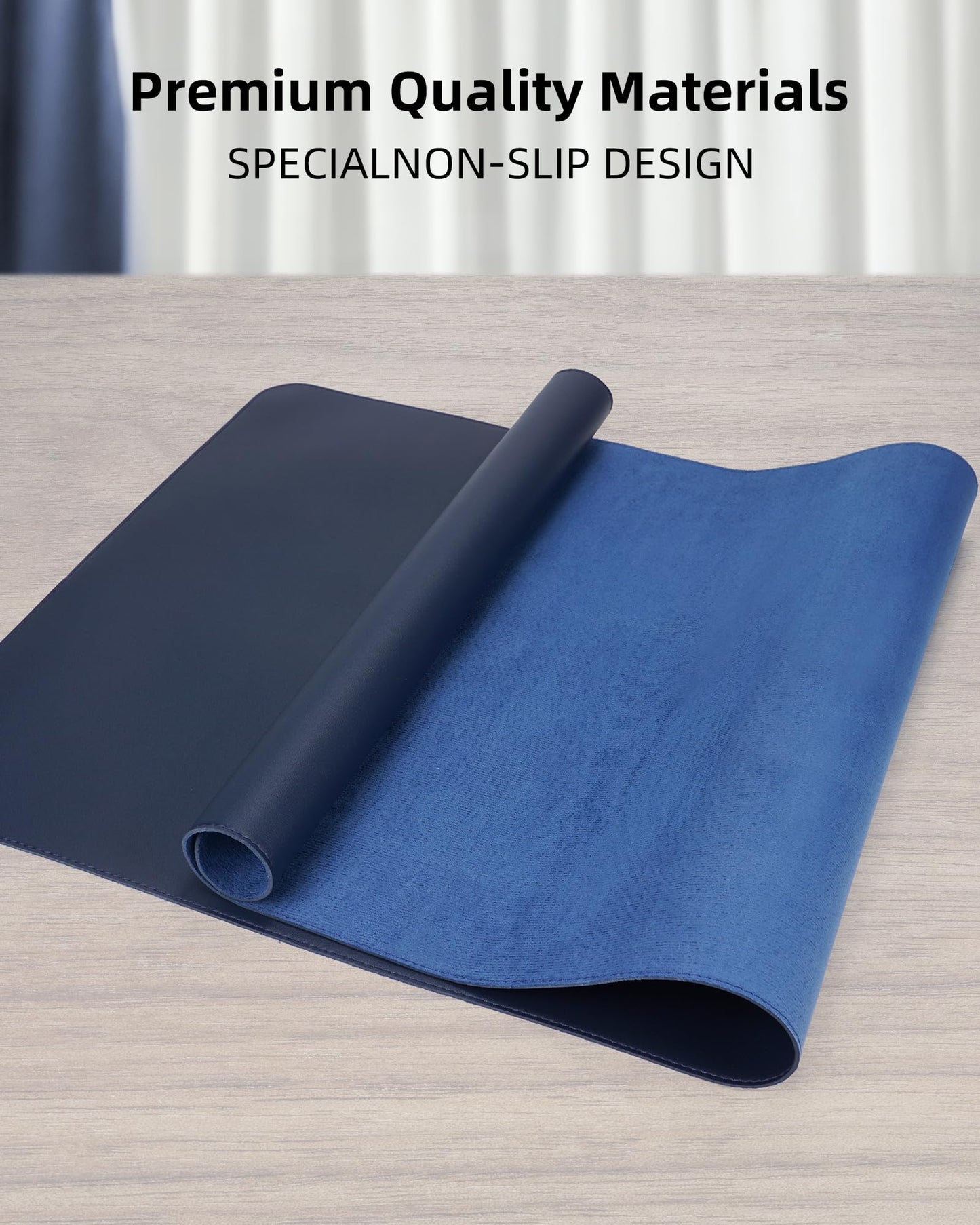 Leather Desk Pad Protector - 48 x 24 Computer Mat, Large Mouse Pad, Non-Slip, Waterproof PU Leather Blotter, Desk Cover for Office and Home (Midnight Blue)