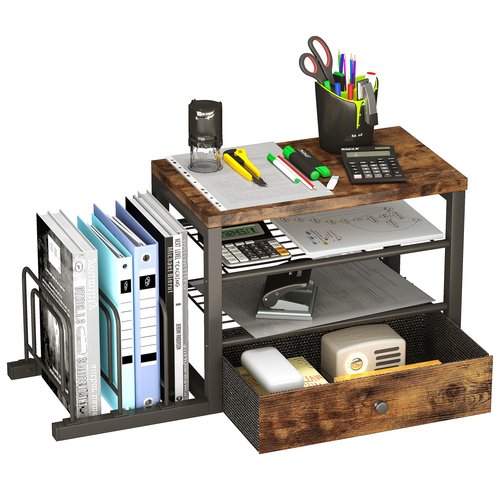 Wood Desk Organizer with Drawers, Desk File Organizer with 3 Vertical File Holders, File Shelf,Storage for Mail, Supplies,Classroom Organization