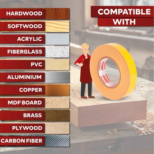 XFasten Double Sided Woodworking Tape 2.5 Inches x 90 Feet (6-Pack), Residue-Free Double Sided Tape for Wood Template, MDF, Metal, Edge Banding, Routing, Anchoring, Strong Adhesion but Surface-Safe