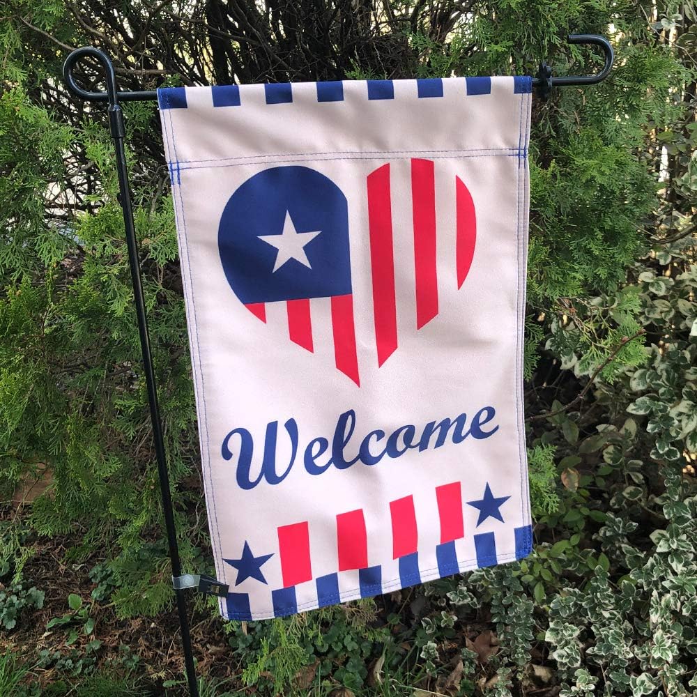 Vispronet Patriotic Welcome Garden Flag - Double-Sided Outdoor Decor 12 x 18 Inch with 36 Inch Flagpole