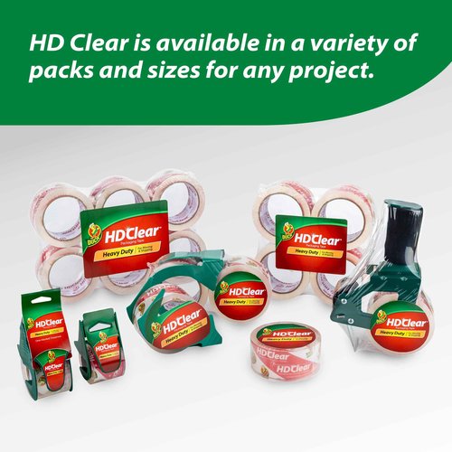Duck HD Clear Extra Long Packing Tape - 6 Rolls of Strong Heavy Duty Packing Tape Refills for Shipping and Moving, Boxes and Packaging – 1.88 In. x 109 Yards - 3" Core - Clear (287975)