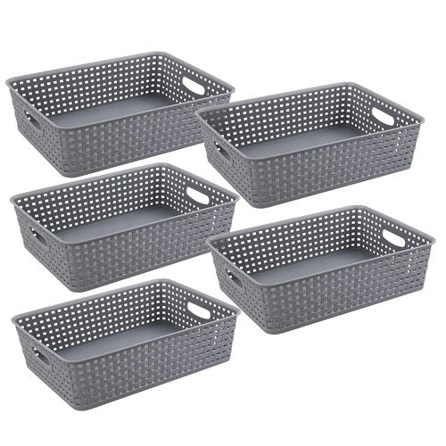 Readsky Gray Plastic Paper Storage Basket Tray, Office File Baskets, Pack of 5
