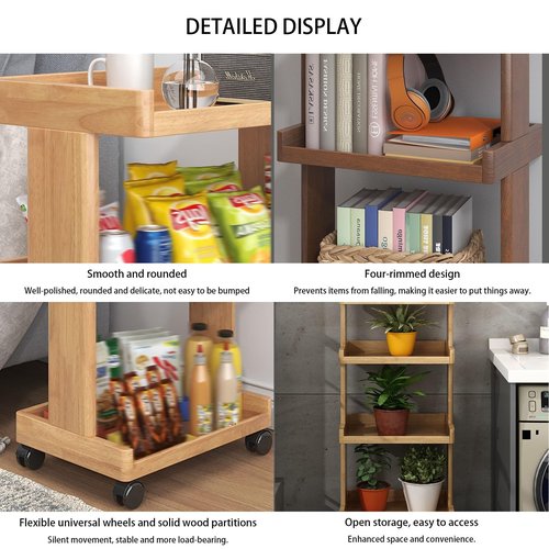Solid Wood Rolling Library Book Cart,Mobile Bookshelf on Wheels Bookcase Under Desk Office Cart for Home Office Wooden Bookshelf Sideboard Storage Rack Side Cabinet(Walnut-B,2Tier)