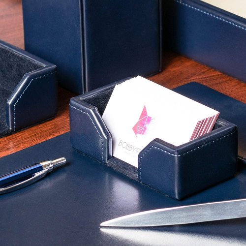 Dacasso Navy Blue Bonded Leather Business Card Holder