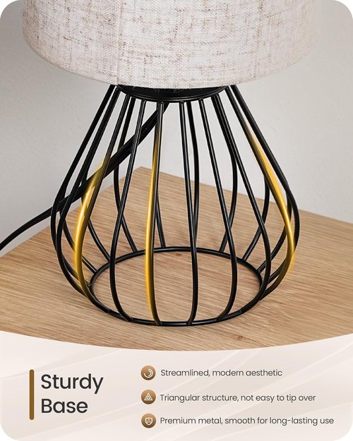 Regine Switzerland Black Table Lamp - Modern Metal Cage Design with Linen Shade | Cozy Nightstand Light, 2700K LED Bulb Included