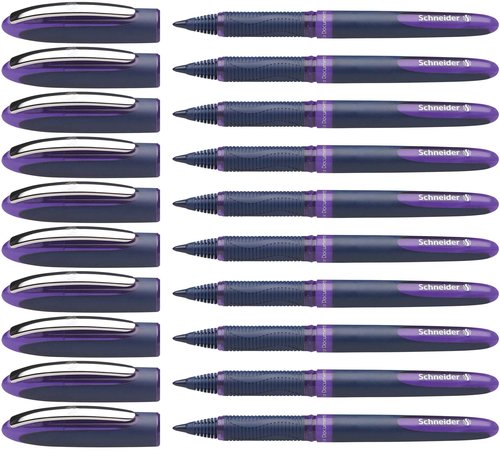 Schneider One Business Rollerball Pen, 0.6 mm Ultra-Smooth Tip, Blue Barrel, Violet Ink, Box of 10 Pens (183008)