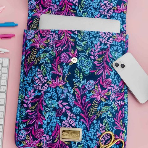 Lilly Pulitzer 14 Inch Laptop Case, Leatherette Computer Case with Pocket for Accessories, Padded Laptop Sleeve for 14" Computers and Tablets, Calypso Coast