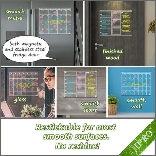 JJPRO Non-Magnetic Dry Erase Calendar - Monthly & Weekly Planning Board Bundle for All Surfaces