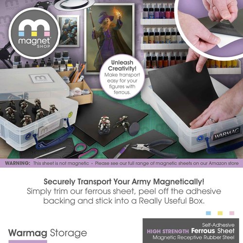 TMS Magnet Receptive Sheets with Adhesive Backing for Craft and Magnetic Miniatures Storage | Flexible Rubber Sheet Metal | 5 Pack, 30 mil Thick, 8.5” x 12.3” | Fits Inside US Really Useful Box