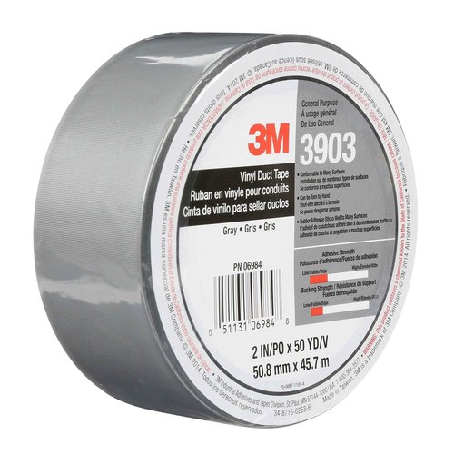 3M 3903 Vinyl Duct Tape Roll - 4 in. x 150 ft. Grey, Moisture, Chemical Resistant, Rubber Adhesive Tape with Embossed Vinyl Backing.