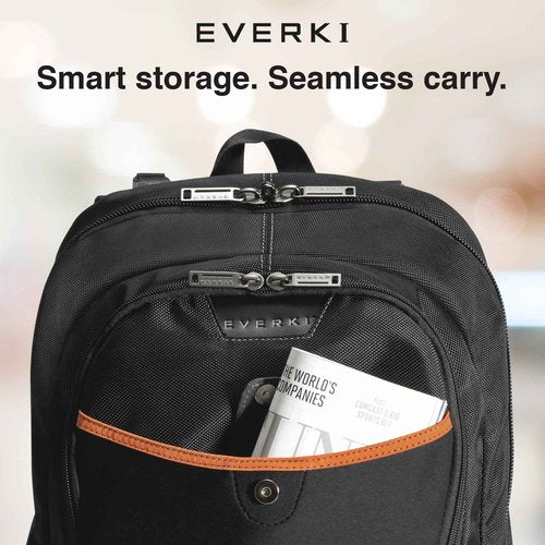 EVERKI Glide 17.3 Inch Laptop Backpack for Men & Women - Heavy-Duty, Water-Resistant Bookbag with Reflective Strips for College, Travel or Motorcycle (Black, EKP129)