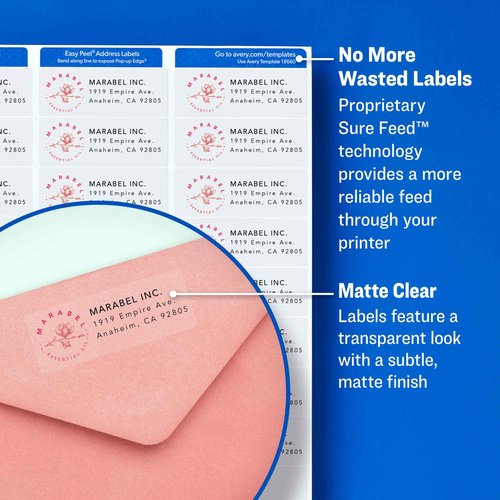 Avery Printable Address Labels with Sure Feed, 1" x 4", Matte Clear, 1,000 Blank Mailing Labels (05661)