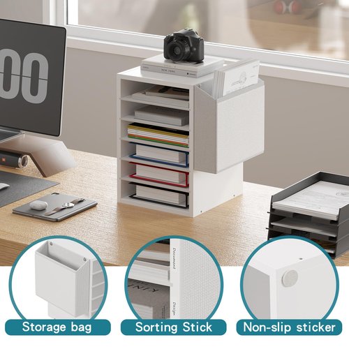 Unionly, 6 Tier Adjustable Countertop Mail Sorter, Mailboxes With Name Slots, Literature Organization Paper Storage Slot, Office Desk File Organizer, Wooden Desktop Mailbox for Classroom, White