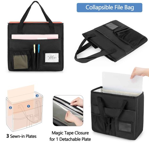 LoDrid File Tote Bag with Extra Document Organizer Case for Letter Size File Folders, Large Utility Bag with 15.6” Laptop Padded Sleeve for Work, Business, Black