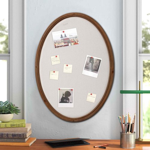SOFE Large Oval Bulletin Board, Farmhouse Fabric Pin Boards for Walls, 33'' x 24'' Wall Mounted Decorative Vision Message Board for Office Home and School with Pins, Brown