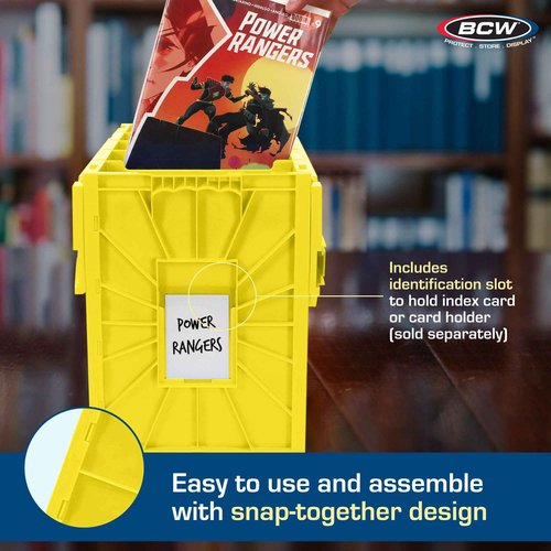 BCW Short Comic Book Bin | Holds 150 Comics | Stackable Plastic Storage | Acid-Free Organizer | Yellow, 2 Pack