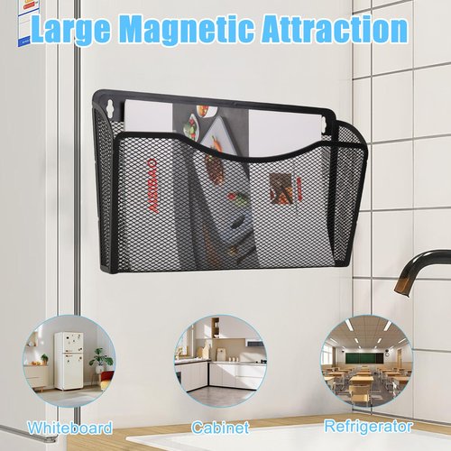 Hanging Magnetic Wall File Folder Holder Storage Mount Kitchen Organizer Document Papers Clipboard with Storage Refrigerator Shelf for Versatile Design No Drilling Required