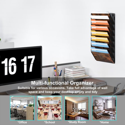 PAG-Mass Hanging Wall File Organizer, 8 Tier Wall Mounted Mail Documents Literature Magazine Envelopes Holder, Suitable for Home/Office/School (8-Tier)