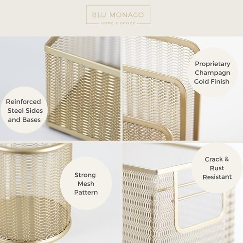 Blu Monaco Desk Accessories Gold - 7 Piece Set for Office Organization with Hanging File Holder Women Organizer Boho Décor