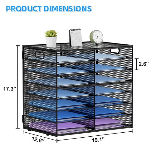 Lavatino 14 Compartments Paper Organizer for Desk, Mesh Literature Organizer, Mail File Sorter Tray with Handle, Desktop Mailbox for Office Classroom Home, Black